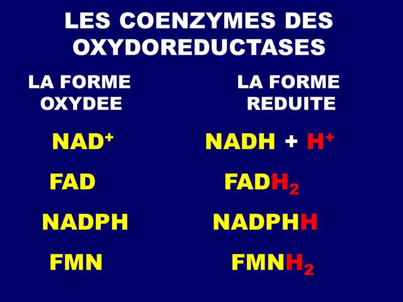 LES COENZYMES DES OXYDOREDUCTASES     LA FORME    